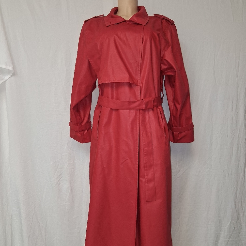 London Fog Vintage Vibrant Red Trench Coat Size 14 pet - Picture 17 of 17